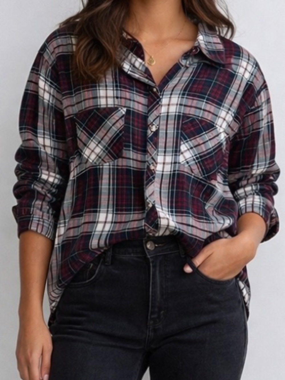 L.L. Bean Women Button Down Shirt Roll Tab Red Plaid‎ Large Cozy Cabin Core